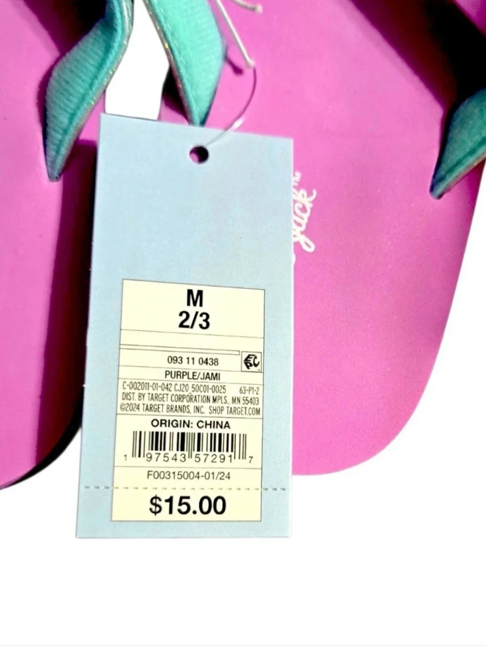 Cat & Jack Girls Flip Flops Pink Aqua Size M 2/3 NWT Sealed Bag